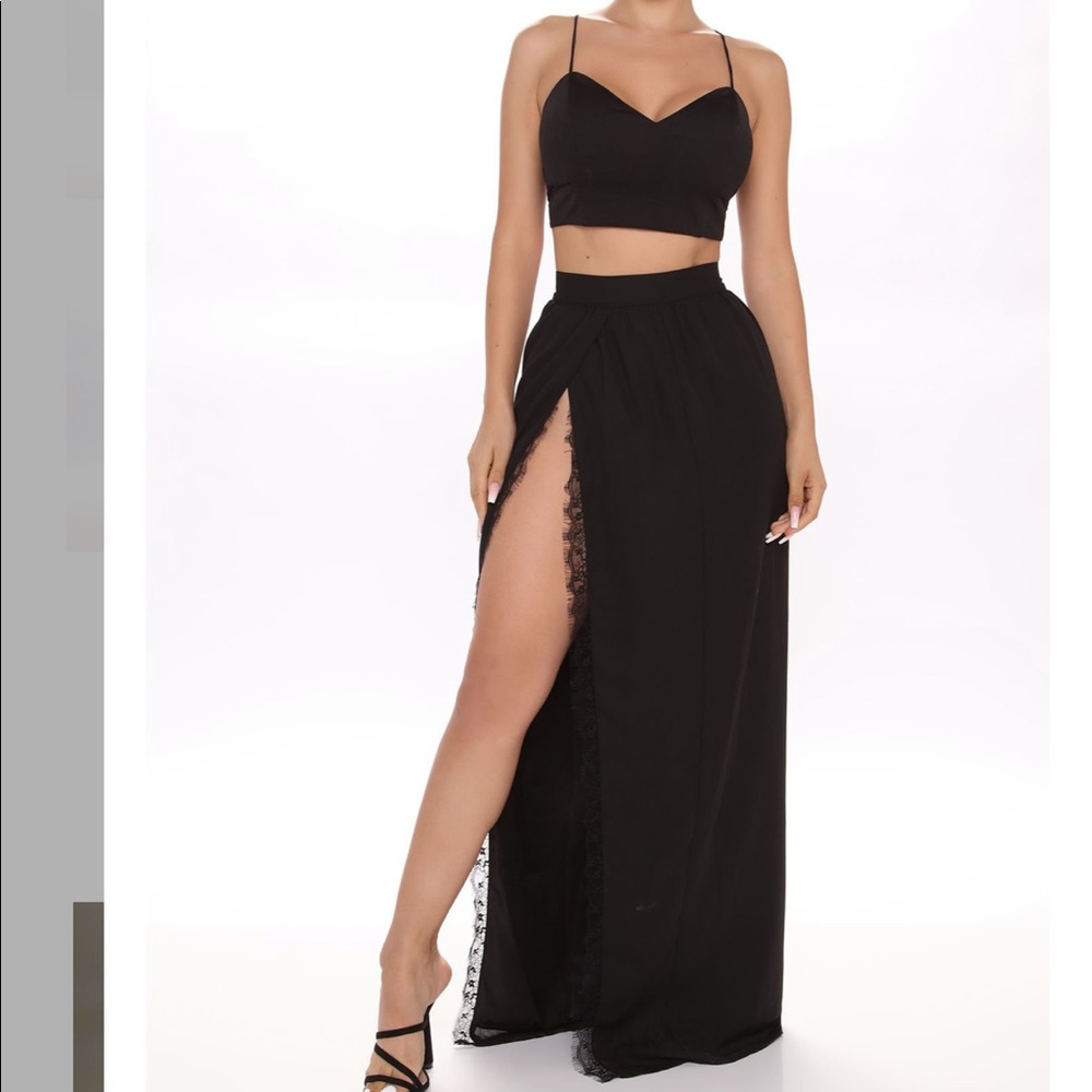 A Little Action Maxi Skirt Set - Black